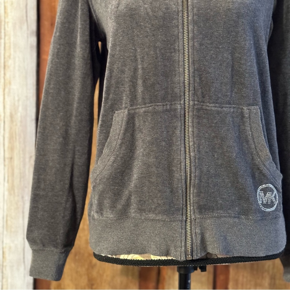 MICHAEL KORS Jacket velour grey zip long sleeve pockets